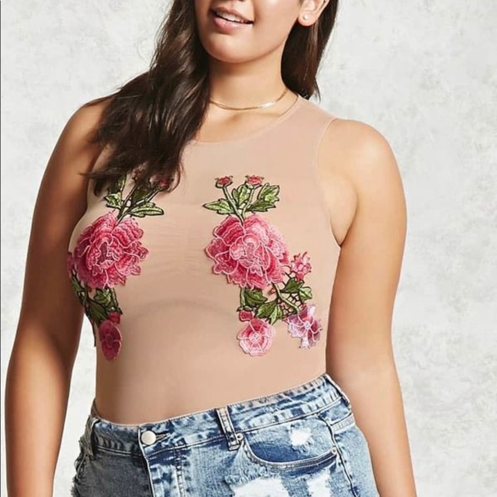 Forever 21 plus floral mesh bodysuit
